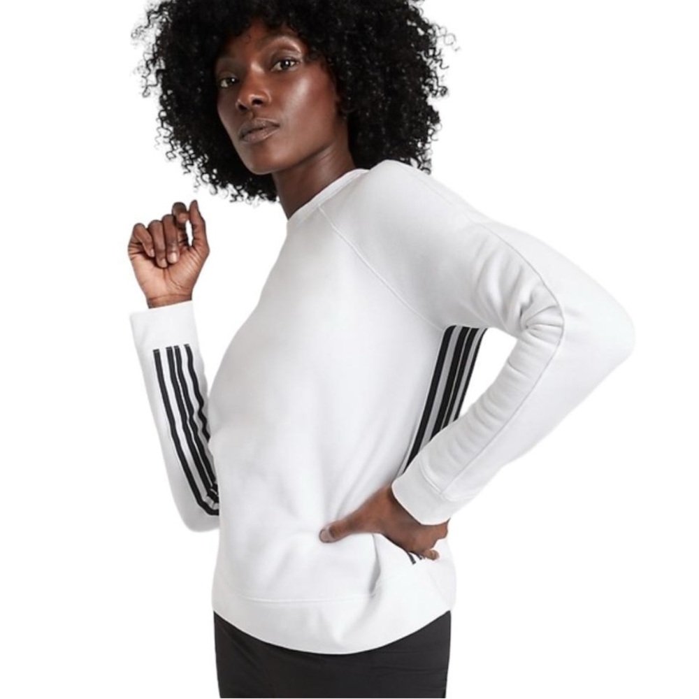Athleta White Sweatshirt with Black Stripe Detail